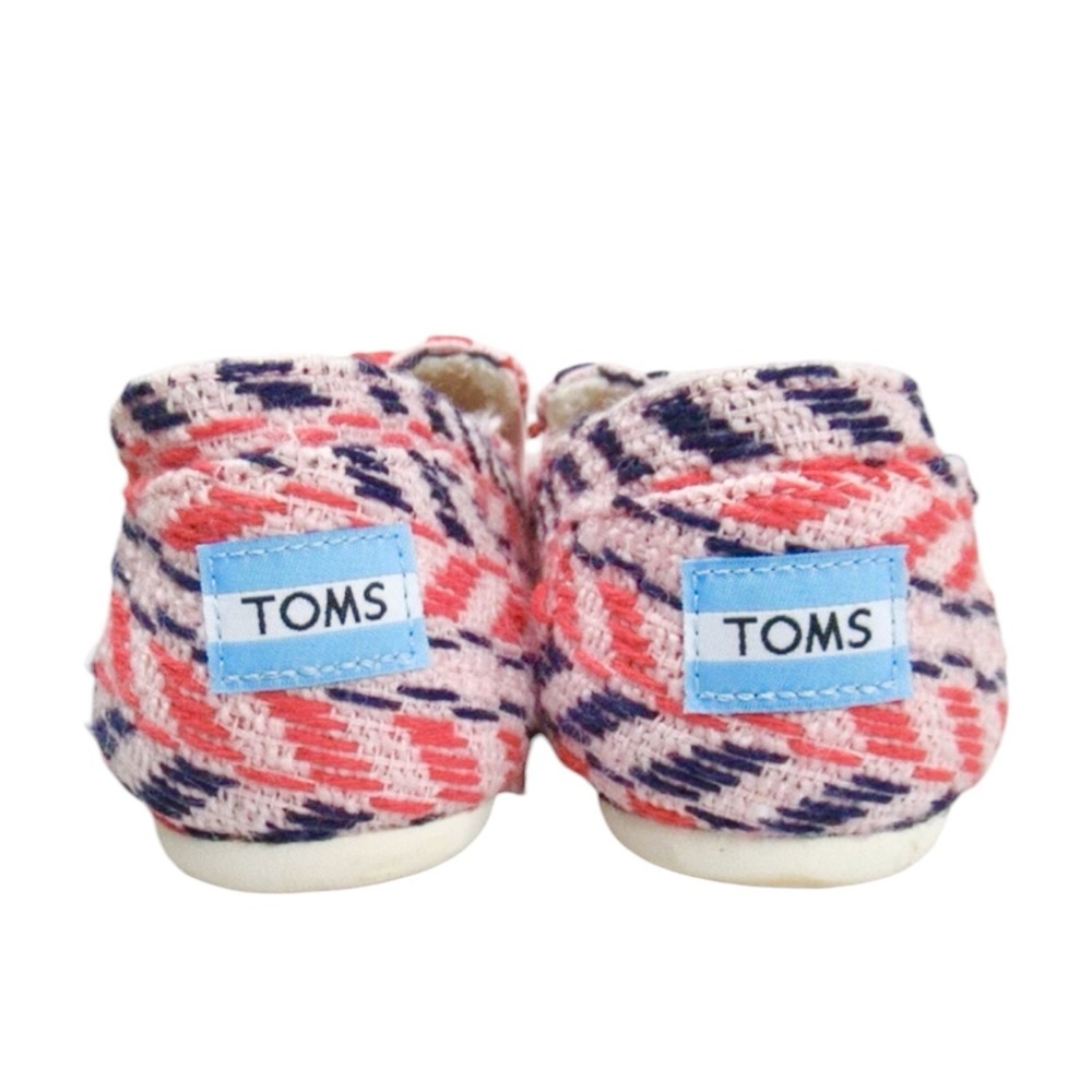 TOMS Alpargata Pink Red Navy Herringbone Woven‎ Faux Shearling Lined Flats Shoes - Picture 4 of 6